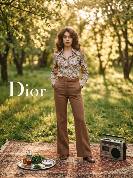 پرامپت کمپین تبلیغاتی رسمی برند Dior با حال و هوای ایران دهه پنجاه شمسی